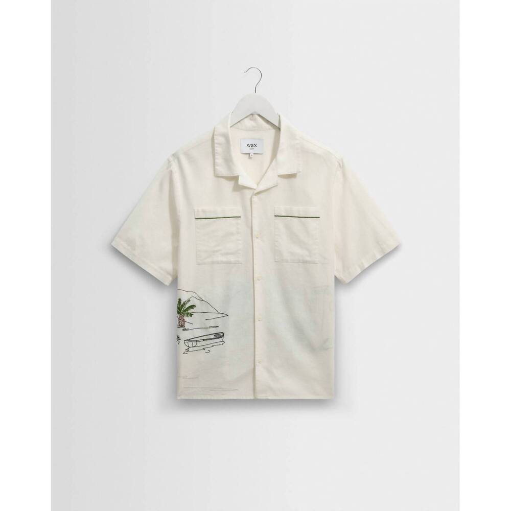NEW WAX LONDON men's didcot short sleeve shirt in ecru